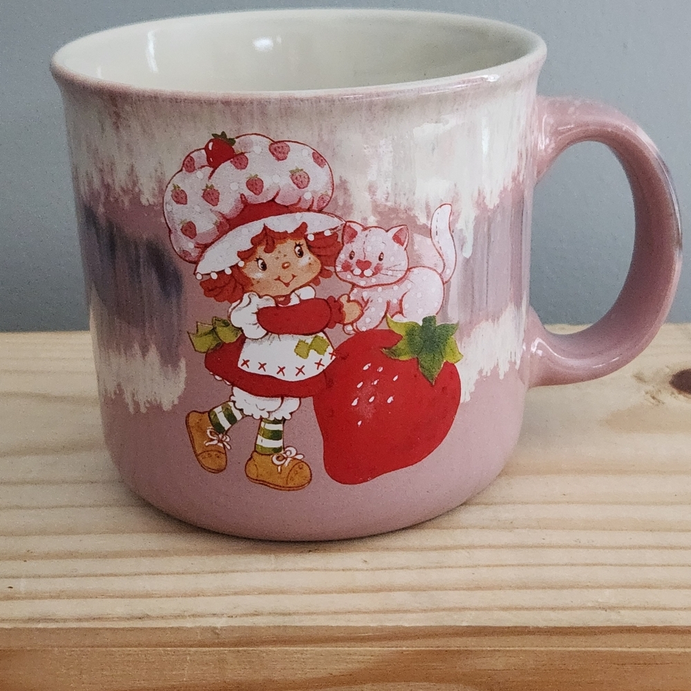Strawberry Shortcake and Custard Double-sided 20 oz Ceramic Mug NWT Drip Glaze